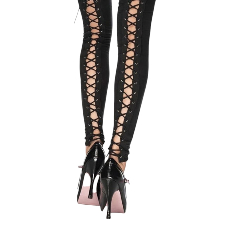 Wet Look Leggings with Elastic Lace Up Back-Leg Avenue-NWT Small